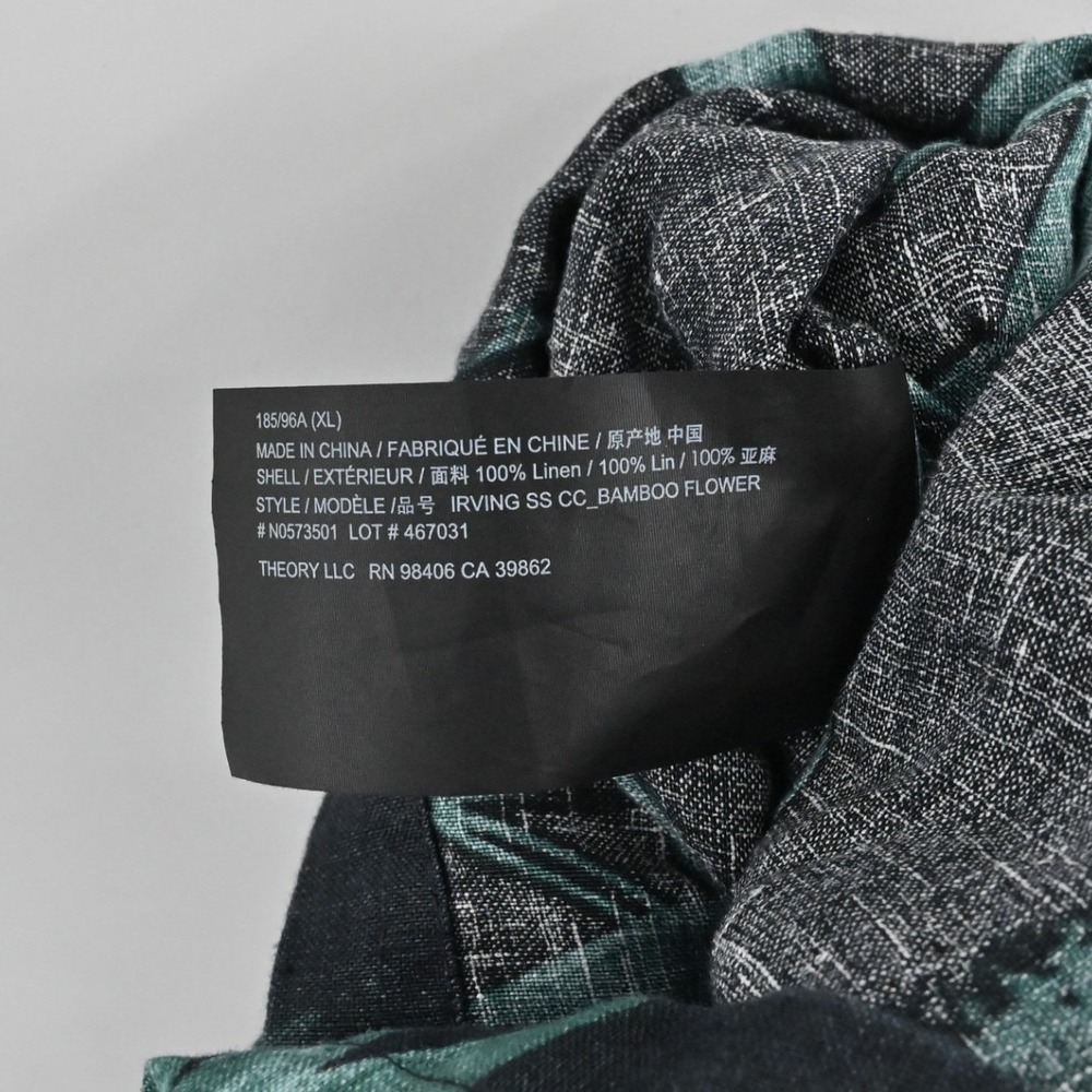 Theory Irving Bamboo Shirt Mens Size XL Black Teal Linen Tropical Button Resort - Picture 7 of 9